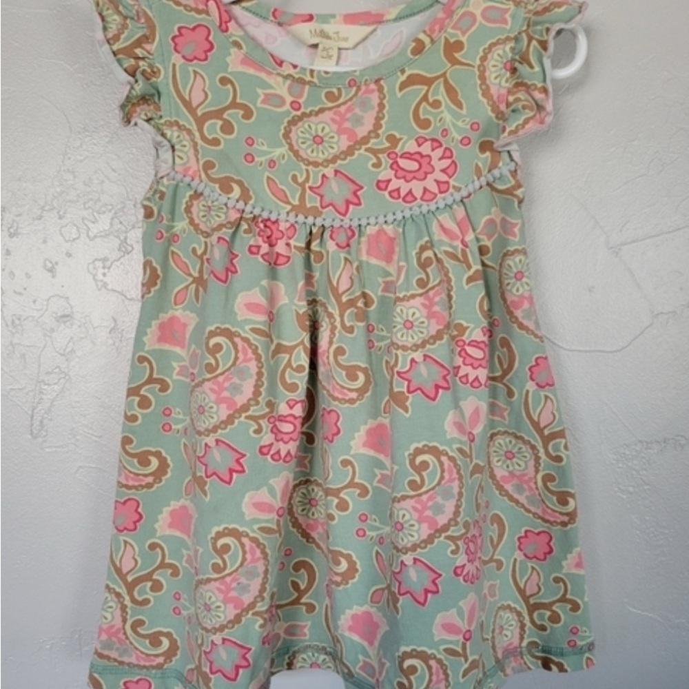Matilda Jane Green and Pink Ruffled Sundress with Cap Sleeves, Size 2